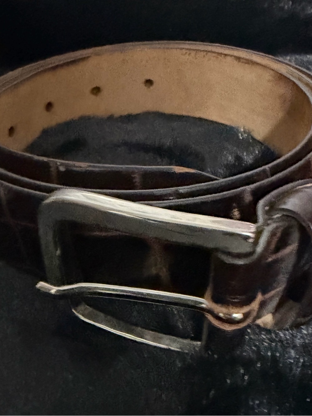 Canali Dark Brown Leather Belt with Silver Buckle.
